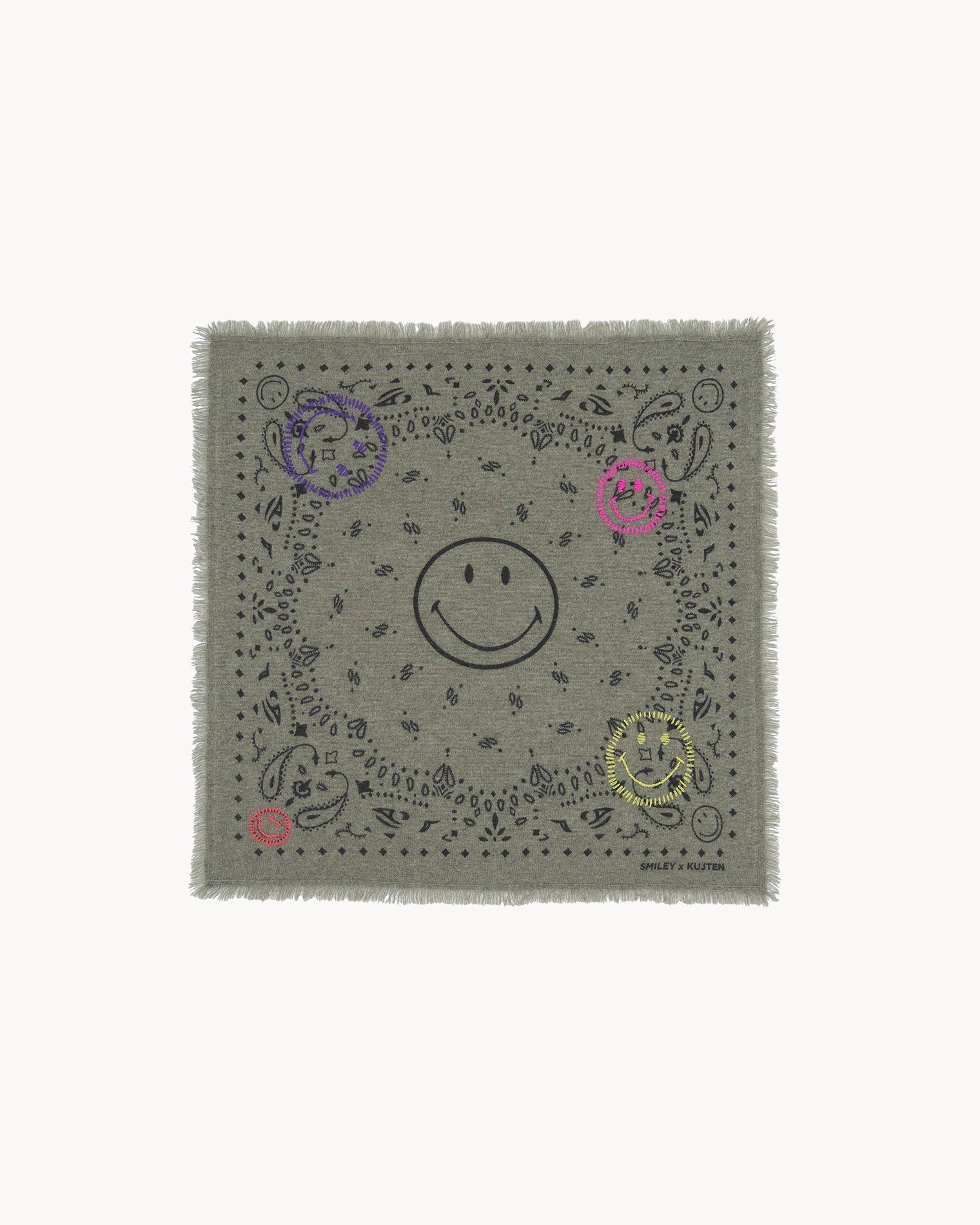 KUJTEN Small Bandana Hachi Smiley Brode Marl Khaki - Bandana